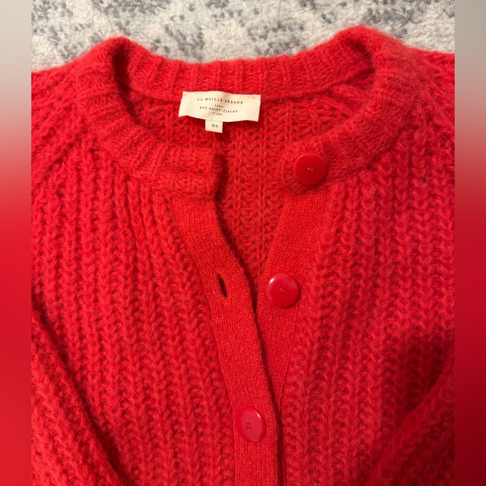 Sezane Red Chunky Knit Button Cardigan